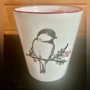 Charming Bird Ceramic Crock / Planter with Red Accent